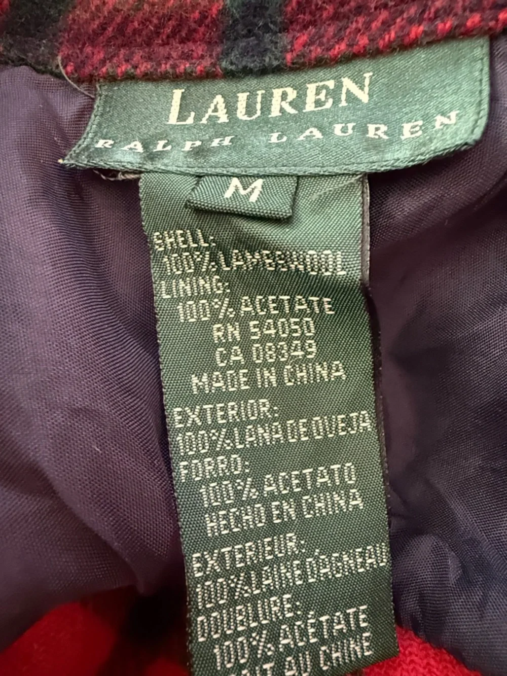 Vintage Ralph Lauren Red and Navy Plaid Zip-Front . 100% lambswool. Very nice - Picture 7 of 7